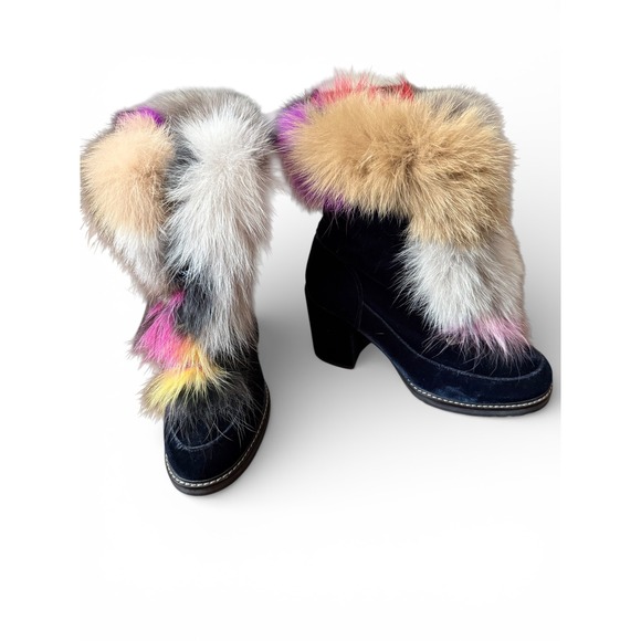 Stuart Weitzman Yukon Real Fur Royal Blue Velvet Lace-Up Boots | Women's 8M - Picture 2 of 14